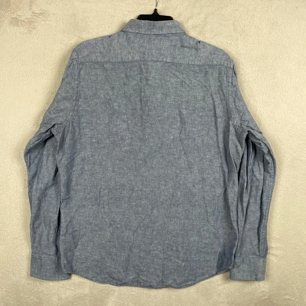 Banana Republic Shirt Mens Medium Slim Fit Blue Cotton Linen Button Up Preppy
